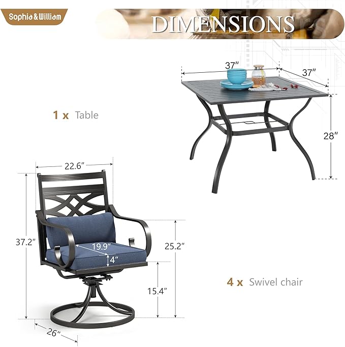 Sophia and William Swivel Outdoor Patio Dining Set - Image 6