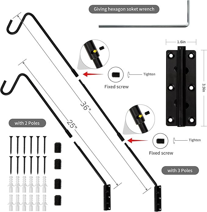 Juegoal 2 Pack Heavy Duty Deck Hook, 25 Inch or 36 Inch Wall Mounted Extended - Image 2