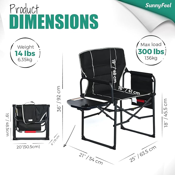 SUNNYFEEL Camping Directors Chair, Heavy Duty, Oversized Portable Folding Chair - Image 2