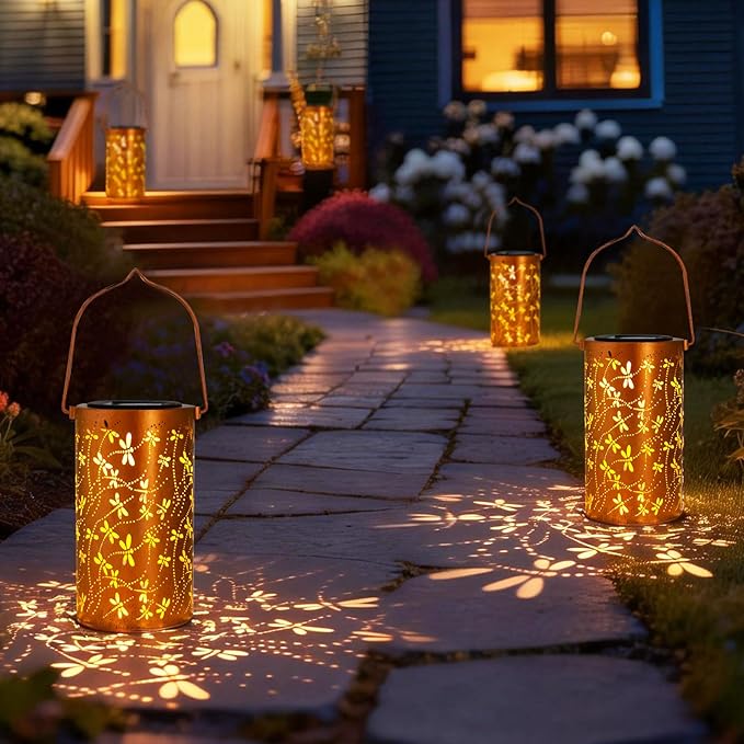 2 Pack Solar Lanterns Outdoor Hanging Lantern Lights, Dragonfly Hollowed-Out - Image 7