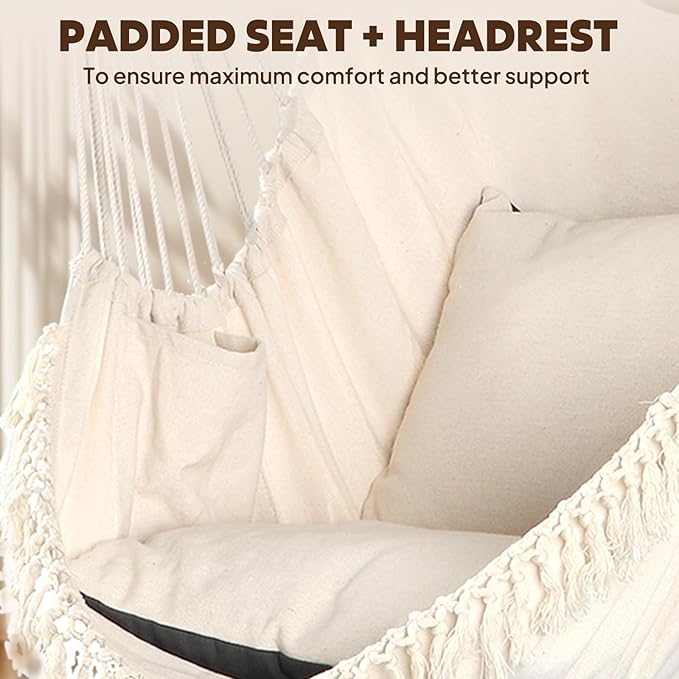 Chihee Hammock Chair 4.9ft x 3.9ft Max 500 Lbs Widen Hanging Swing 2 Cushions - Image 6