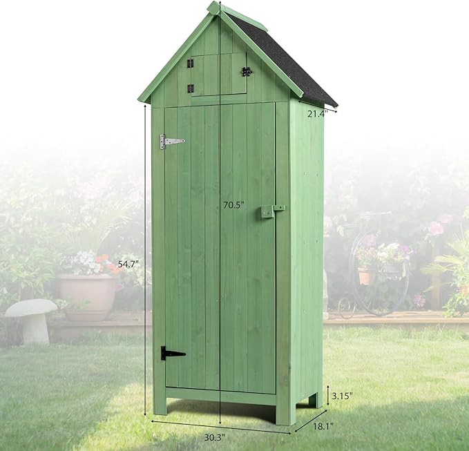 VINGLI Outdoor Wooden Storage Shed, Garden Shed Outside Tool Cabinet - Image 4