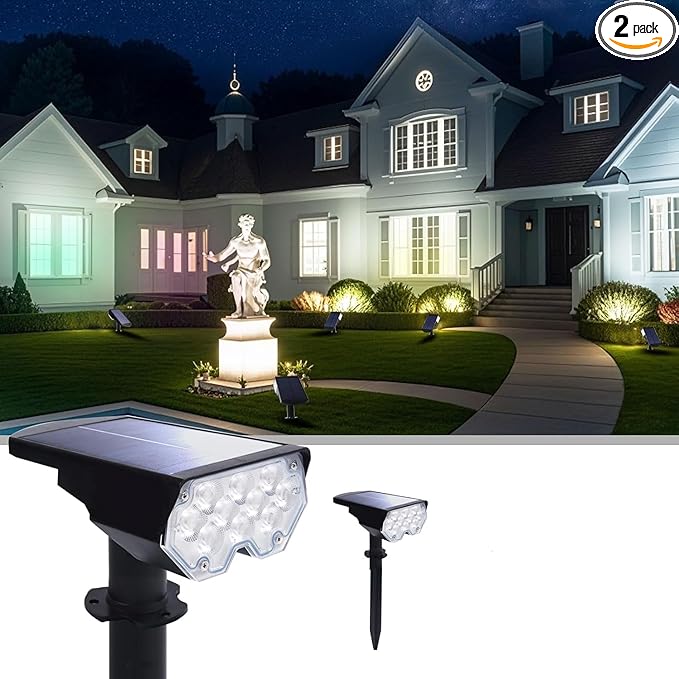 2 Pack Solar Powered Outdoor Spot Lights Outside Waterproof 20 LEDs Landscape by Polighty