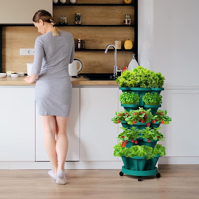 Strawberry Vertical Planters Tower Garden 2 Pack, 7 Tiered Stacking Herb - Image 8