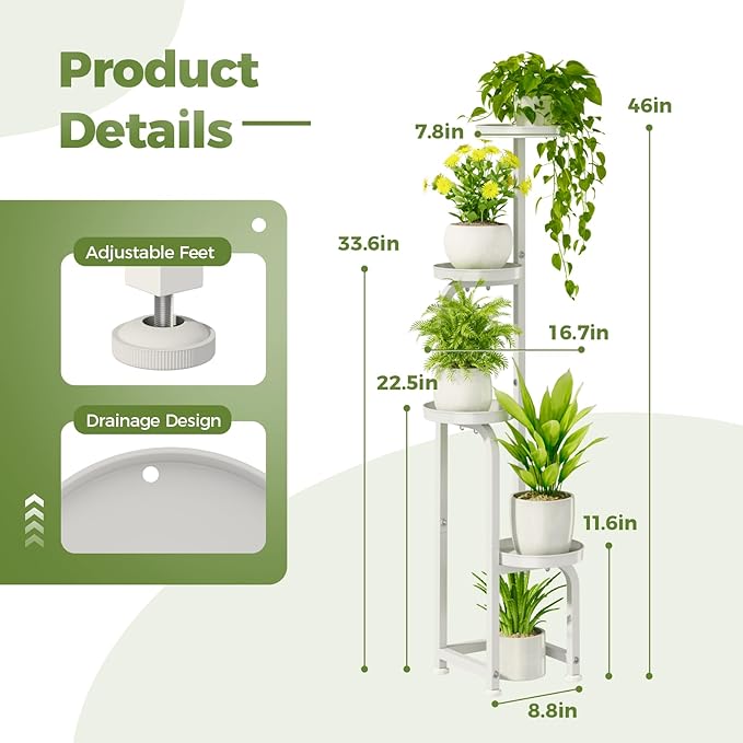 Bamworld Corner Plant Stand Indoor Outdoor, Tall Metal Flower Pot Stands - Image 3