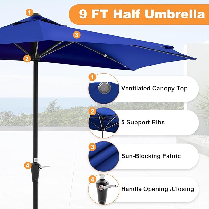 OLIXIS Half 9Ft Umbrella Outdoor Patio, Scalloped Patio Umbrella - Image 3