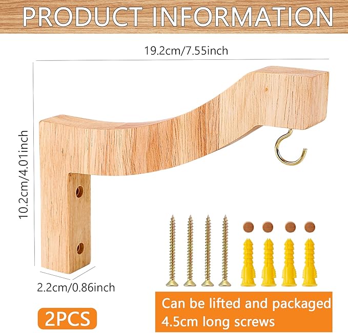 7-Inch Wooden 7-Shaped Wall Hook Plant Hanger – Ideal - Image 2