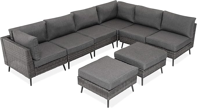 LAUSAINT HOME 8 Piece Outdoor Sectional Sofa PE Rattan Patio Conversation Sets - Image 9