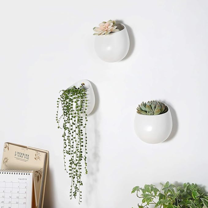 Mkono 4 Inch Wall Mounted Planter Round Ceramic Hanging Plant Holder Decorative - Image 2
