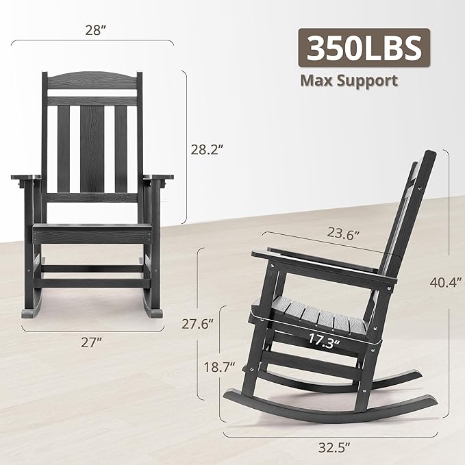 LUE BONA Outdoor Rocking Chairs Set of 2, Weather Resistant HDPS Poly Rocker - Image 2