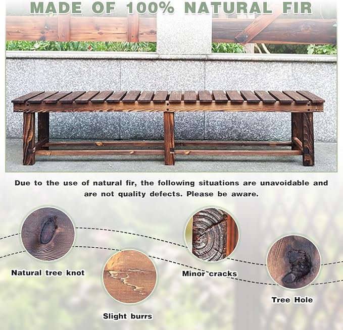 Outdoor Garden Bench, 3-Person Wood Patio Bench Weatherproof Outdoor Backless - Image 8