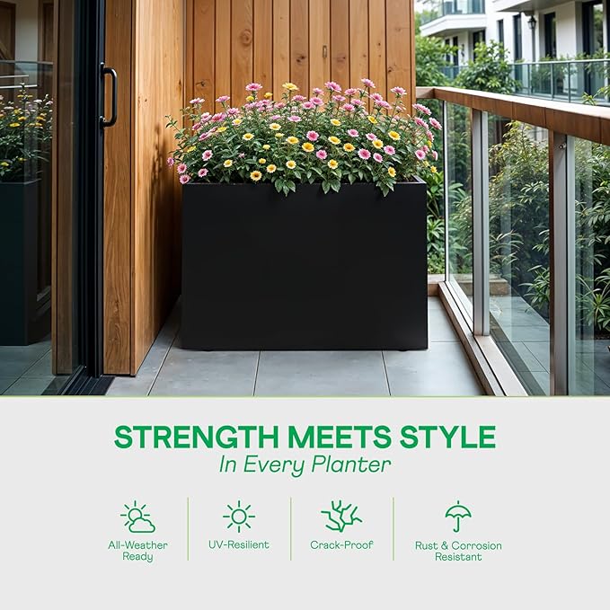 IDZO 35.4" W x 25.6" H Metal Planter Box, Privacy Trough - Image 4