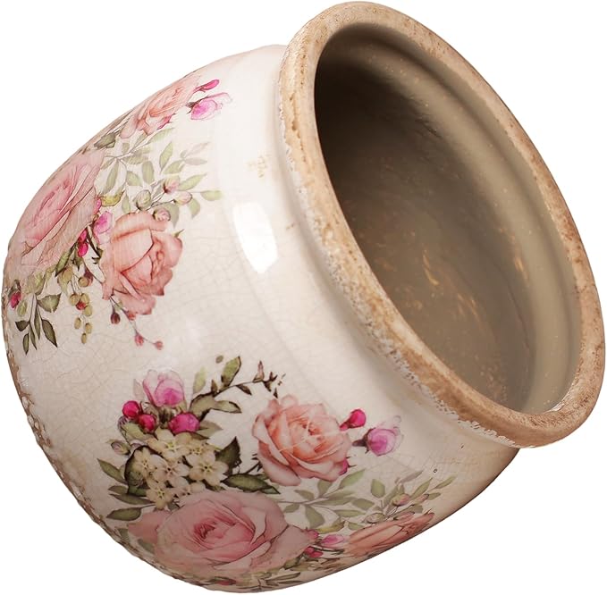 Ceramic Planter for Indoor Plants, 6.29 Inch Rose Pattern Crackle Glaze Flower - Image 6