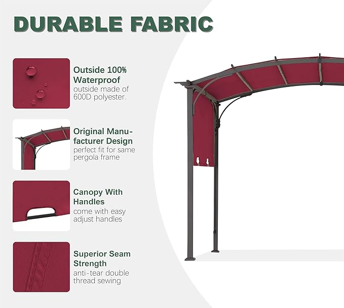 85''x 208'' Universal Doubleton Steel Pergola Replacement Cover - Image 3
