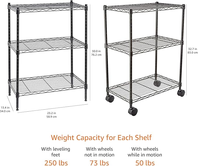 Amazon Basics 3-Shelf Adjustable Heavy Duty Storage Shelving Unit on 2" Wheels - Image 3