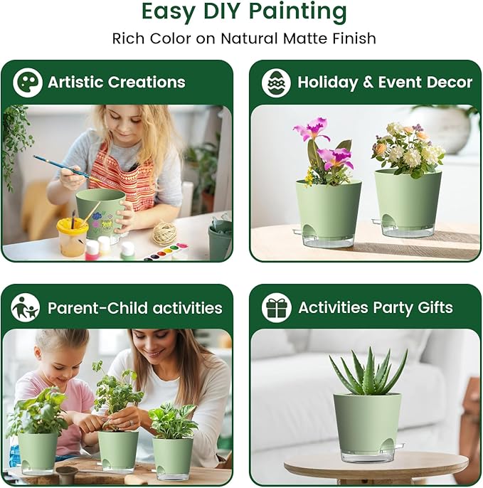 6 inch Self Watering Pots for Indoor Outdoor Plants, 6 Pack Flower Plant Pots - Image 6