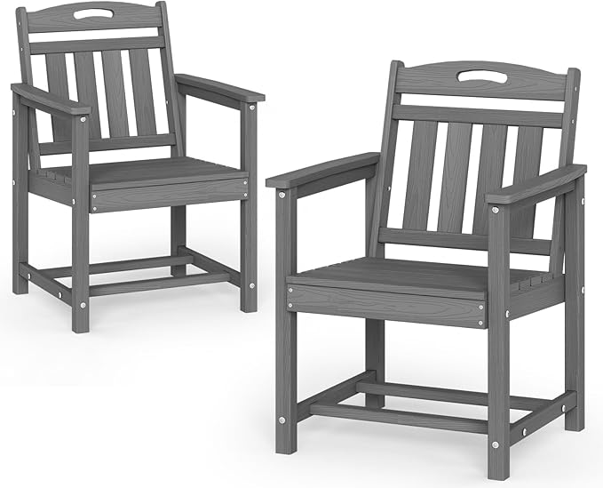 Patio Chairs Set of 2, HDPE Outdoor Dining Chairs by Suunyn