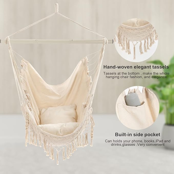 Hammock Chair, Hanging Rope Swing Seat - Image 4