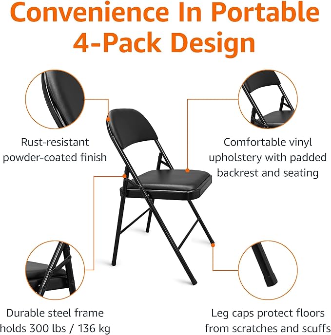 Amazon Basics Comfortable Vinyl-Padded Metal Steel Folding Chairs - Image 7