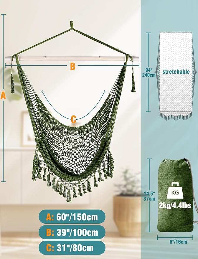Chihee Hammock Chair Super Large Hanging Chairs Soft-Spun Cotton Rope Woven - Image 4