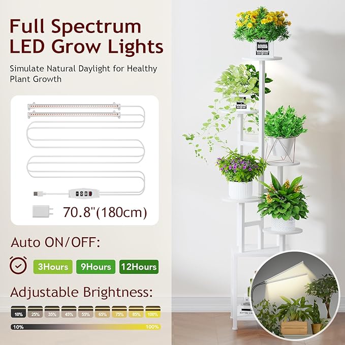 Plant Stand Indoor with Grow Light, 6-Tiered Tall Plant Stand Indoor, Metal - Image 4