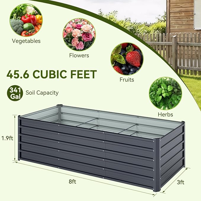 Ohuhu 8x3x1.9FT Metal Raised Garden Bed Outdoor, Reinforced Galvanized Steel - Image 6