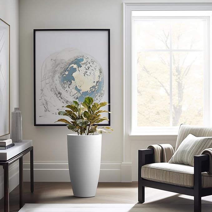Kante 23.6" H Pure White Finish Concrete Tall Planters Large Outdoor Indoor - Image 3