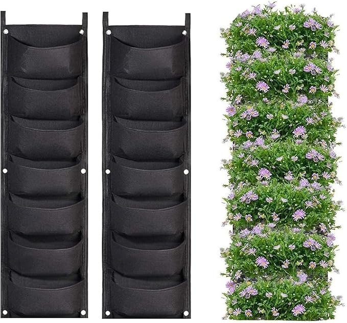 LITLANDSTAR Hanging Planter Bags, 2 Pack 7 Pocket Hanging Vertical Wall Planter by LITLANDSTAR