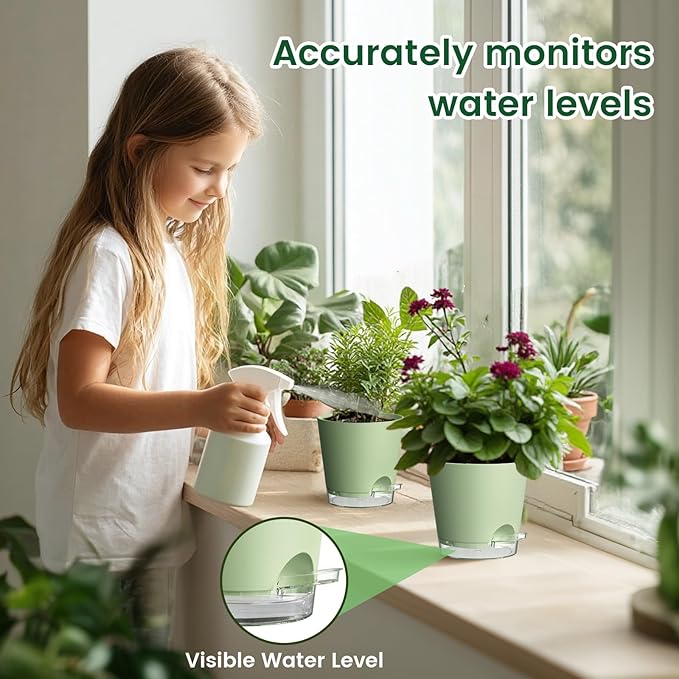 6 inch Self Watering Pots for Indoor Outdoor Plants, 6 Pack Flower Plant Pots - Image 5