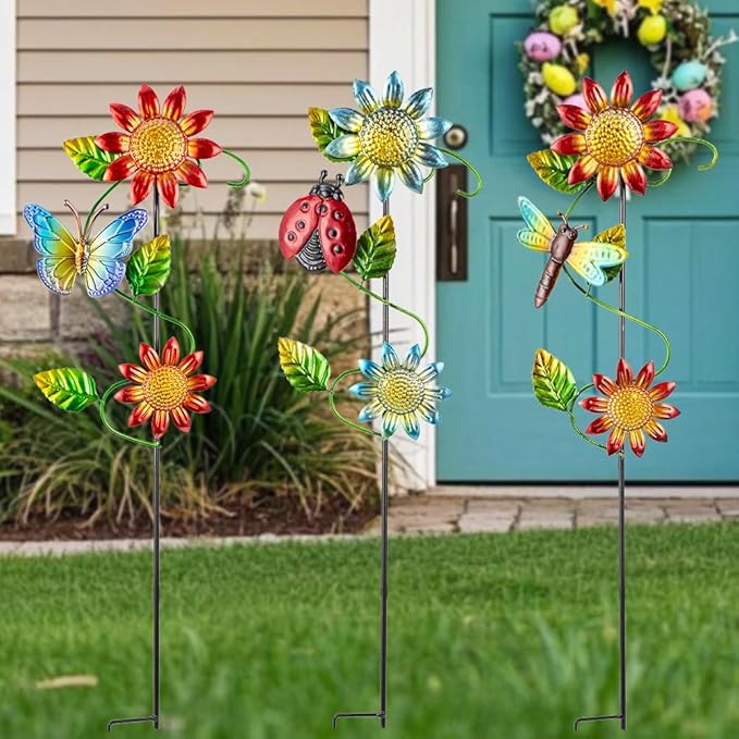 3 Pcs Sunflower＆Butterly＆Ladybug＆Dragonfly Decorative Garden Stakes, 23.5 in - Image 7
