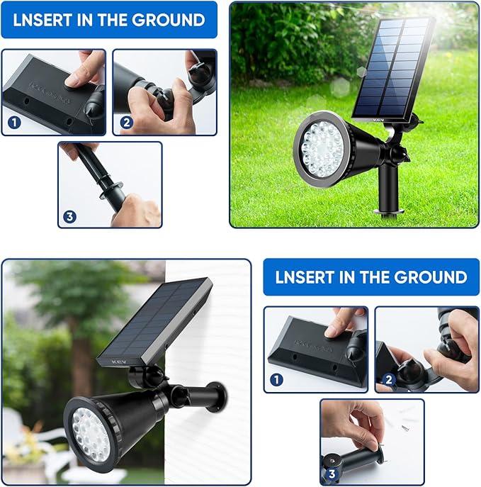 KEV Solar Spot Lights Outdoor, 18 LEDs Solar Flood Lights - Image 5