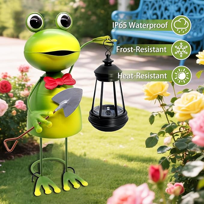 Solar Garden Lights Frog Statue, 13.78in Tall Frog - Image 7