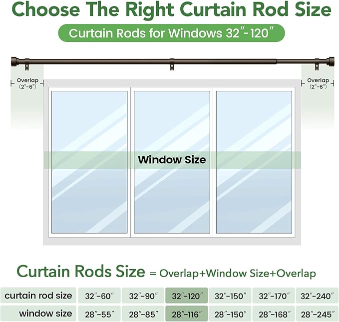 Curtain Rods for Windows 66 to 120, 1 Inch Adjustable Heavy Duty Long Window - Image 7