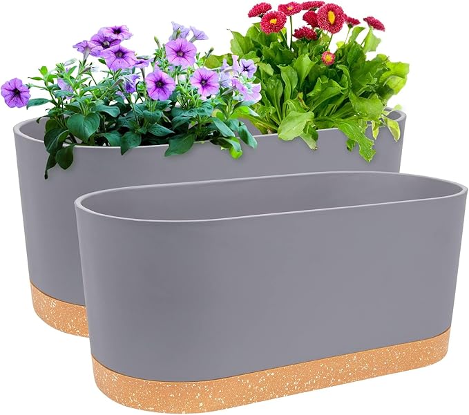 QCQHDU 16" L x 7.6" W x 7" H Window Planter Box, 2 Pack Self Watering Pots by QCQHDU