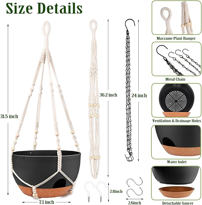 Hanging Planters for Outdoor Indoor Plants, 2 Pack 12 Inch Hanging Basket - Image 2