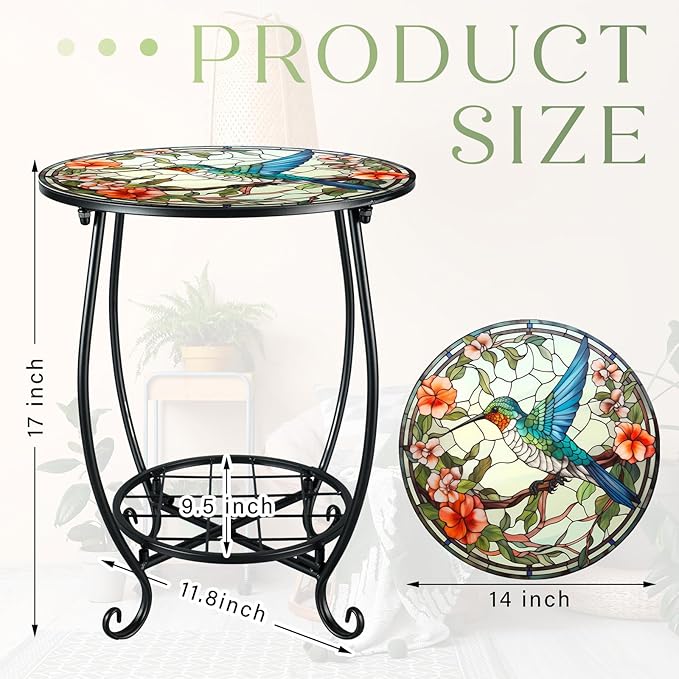 Outdoor Side Table Round Small Mosaic Patio Accent Indoor End Plant Coffee Tea - Image 3