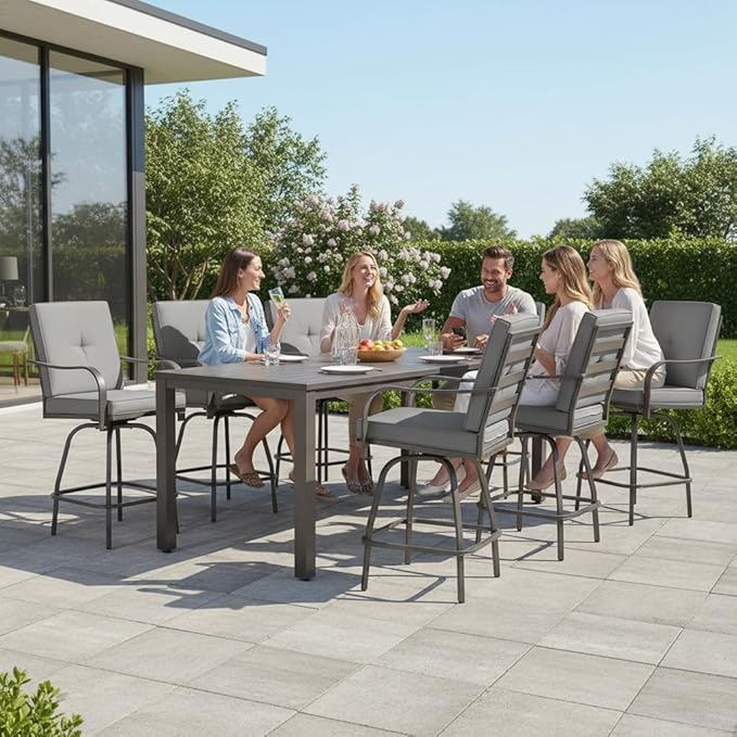 Patio Swivel Bar Stools Set of 6, Outdoor Bar Height Swivel Chairs - Image 8