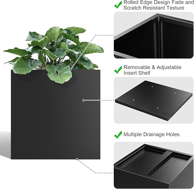 Tall Metal Planter Box for Outdoor Plants 26" L x 26" W x 26", Heavy Duty Steel - Image 3
