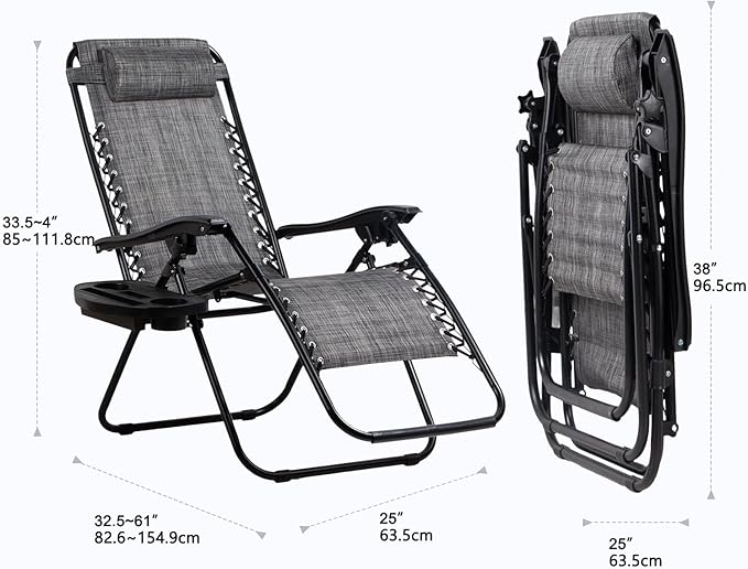 Nazhura Set of 2 Relaxing Recliners Patio Chairs Adjustable Steel Mesh Zero - Image 3
