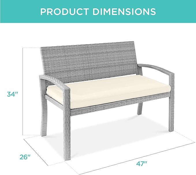 Best Choice Products Outdoor Bench 2-Person Wicker Garden Patio Benches Seating - Image 2