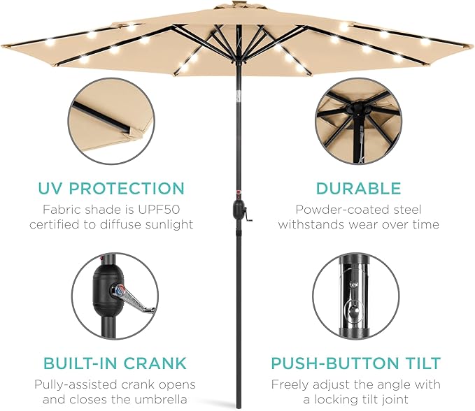 Best Choice Products 10ft Solar Polyester LED Lighted Patio Umbrella w/Tilt - Image 5