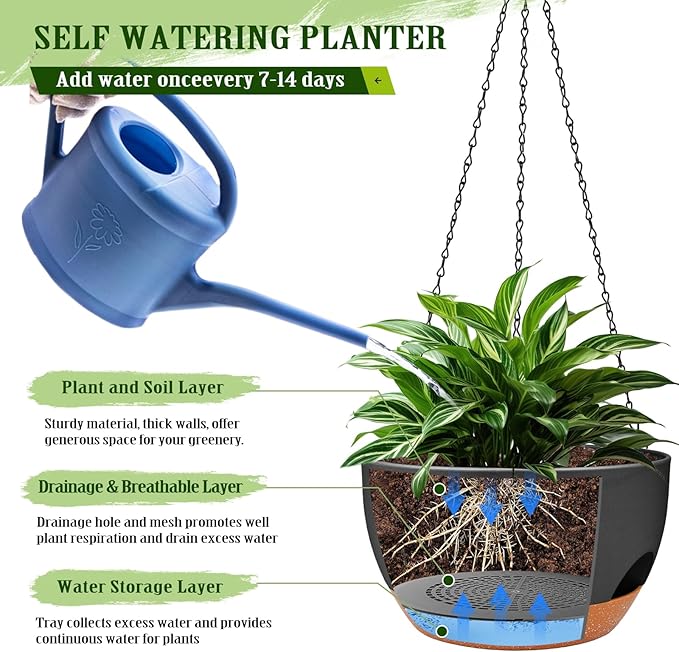 Hanging Planters for Outdoor Indoor Plants, 2 Pack 12 Inch Hanging Basket - Image 3