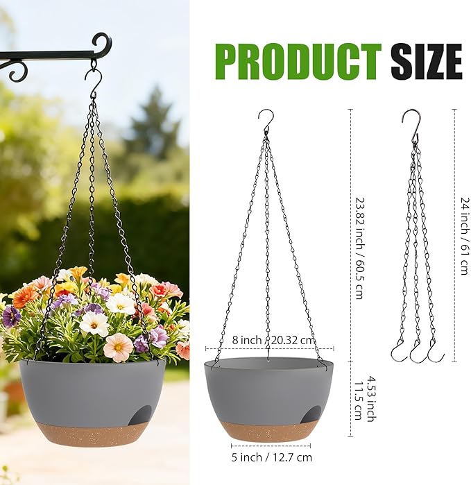 8 Inch Hanging Planters for Indoor Outdoor Plants, 4 Pack Plastic Self Watering - Image 4