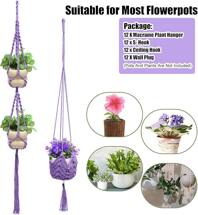 Hoteam 12 Pcs Macrame Plant Hangers Macrame Hanging Planters - Image 4