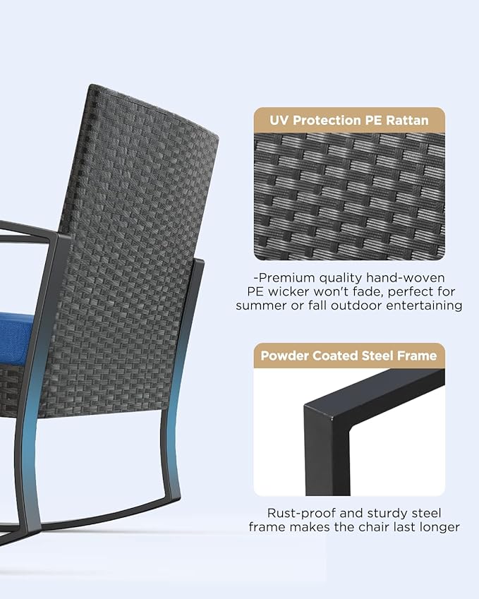 3 Piece Patio Bistro Set Patio Furniture Set Outdoor Wicker Rocking Furniture - Image 5