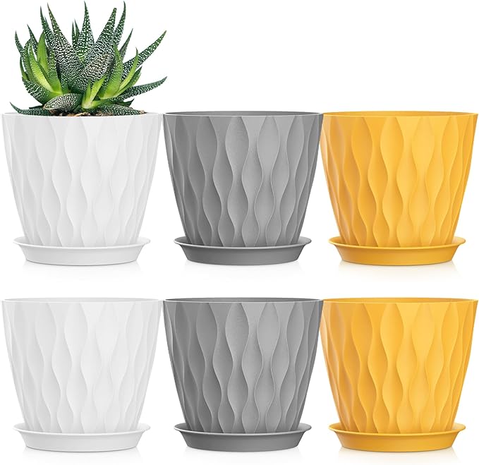5 Inch Planter Pots, 6 Pack Indoor Planters, Small Flower Pots by SQKH