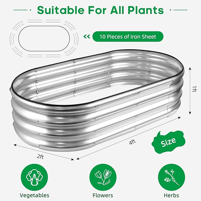 JERIA Raised Garden Bed, Galvanized Raised 4×2×1ft Planter Boxes Outdoor - Image 2