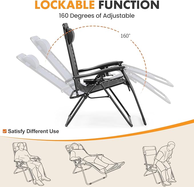 NEWBULIG Zero Gravity Chair Set of 2, Lounge Chair Folding Portable Adjustable - Image 7