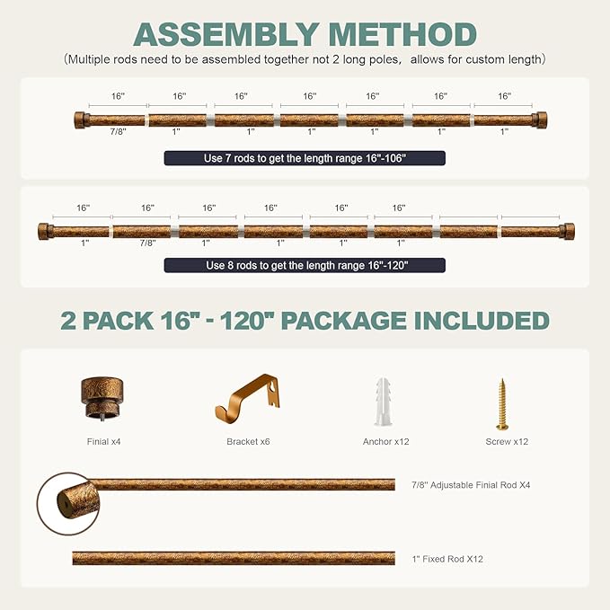 2 Pack Retro Gold Curtain Rods Set - Image 9