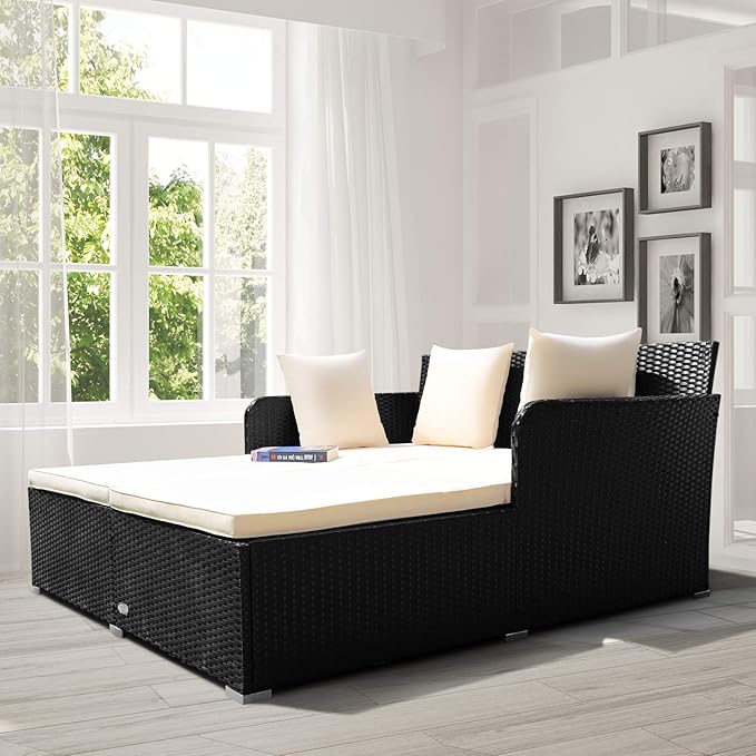 Tangkula Outdoor Rattan Daybed, Wicker Furniture - Image 3